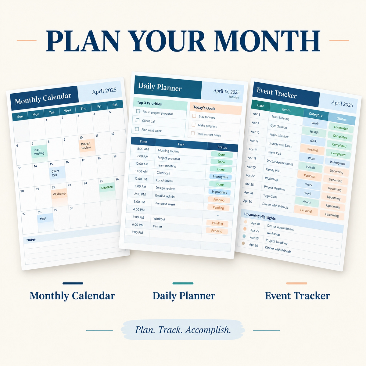 Simple Scheduler Monthly Spreadsheet Digital Calendar
