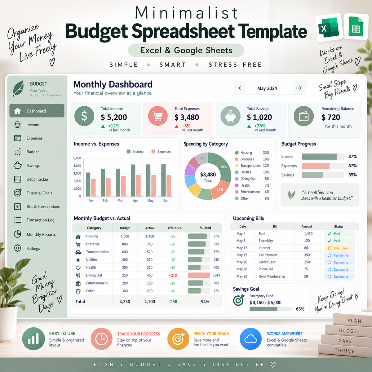 Minimalist Budget Spreadsheet Template