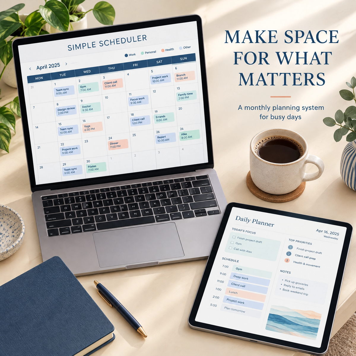 Simple Scheduler Monthly Spreadsheet Digital Calendar